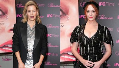 ...Shimmers in Sleeveless LaPointe Silver Dress Alongside Christina Hendricks in Markarian at ‘Skincare’ New York City Premiere...