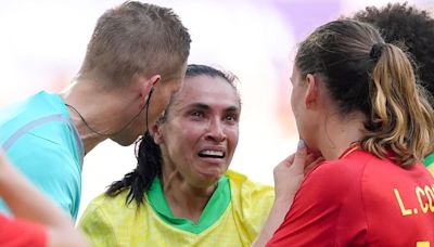 Brazil great Marta goes off in tears after red card