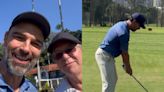 De férias, Tadeu Schmidt curte dia de golfe com Boninho: "Com meu líder"