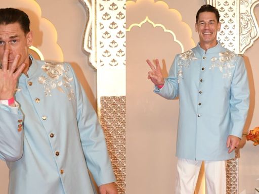 John Cena Stuns in Dashing Turquoise Sherwani at Anant Ambani-Radhika Merchant Wedding - News18