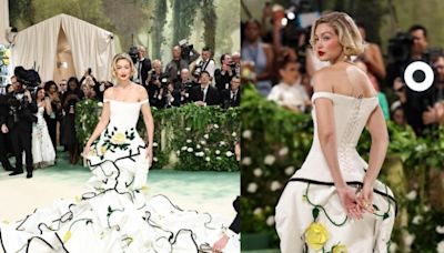 Met Gala 2024: Gigi Hadid Makes You Stop And Stare in White Off-Shoulder Corset Dress Adorned With 3D Yellow Roses