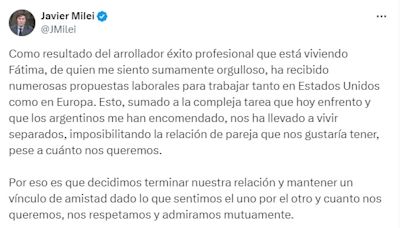 Javier Milei confirmó su separación de Fátima Florez: los verdaderos motivos del distanciamiento