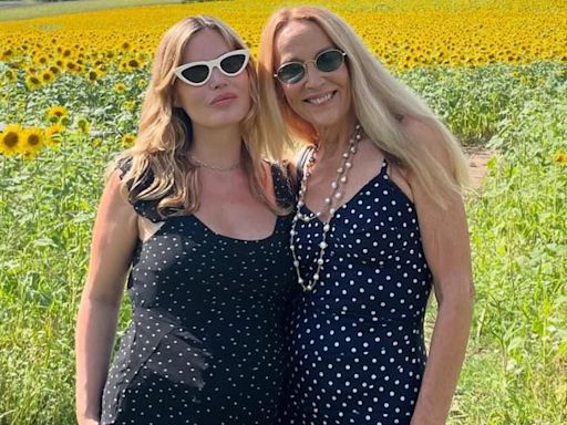 Georgia May Jagger, 32, poses in a sunflower field with Jerry Hall, 67