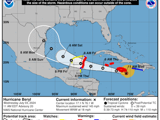 Hurricane Beryl closing in on Jamaica. It remains a dangerous Category 4 hurricane