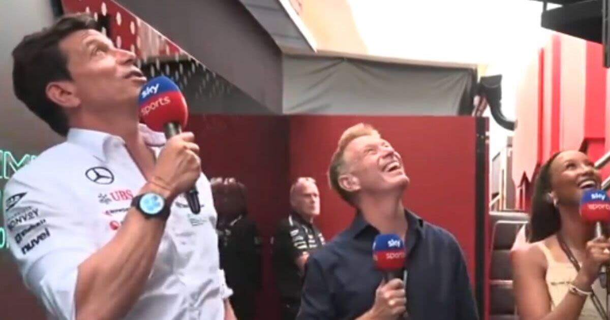 George Russell interrupts Toto Wolff interview with cheeky prank live on TV