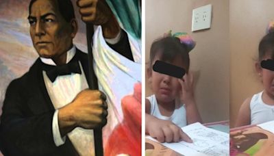 Al hacer su tarea, niña rompe en llanto al conocer la triste historia de Benito Juárez