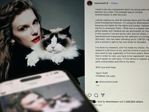 Taylor Swift endorses Kamala Harris after debate and jabs at Vance as she calls herself ‘childless cat lady’