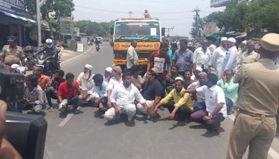 Residents block Old Bypass Road in Vellore over delay in completing drainage work