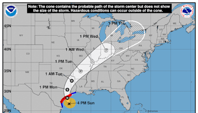 Beryl to hit Texas on Monday, with high winds and possible tornadoes by Sunday afternoon