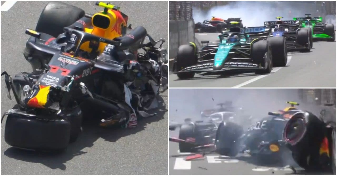 Sergio Perez's car was absolutely destroyed after huge crash at the Monaco Grand Prix