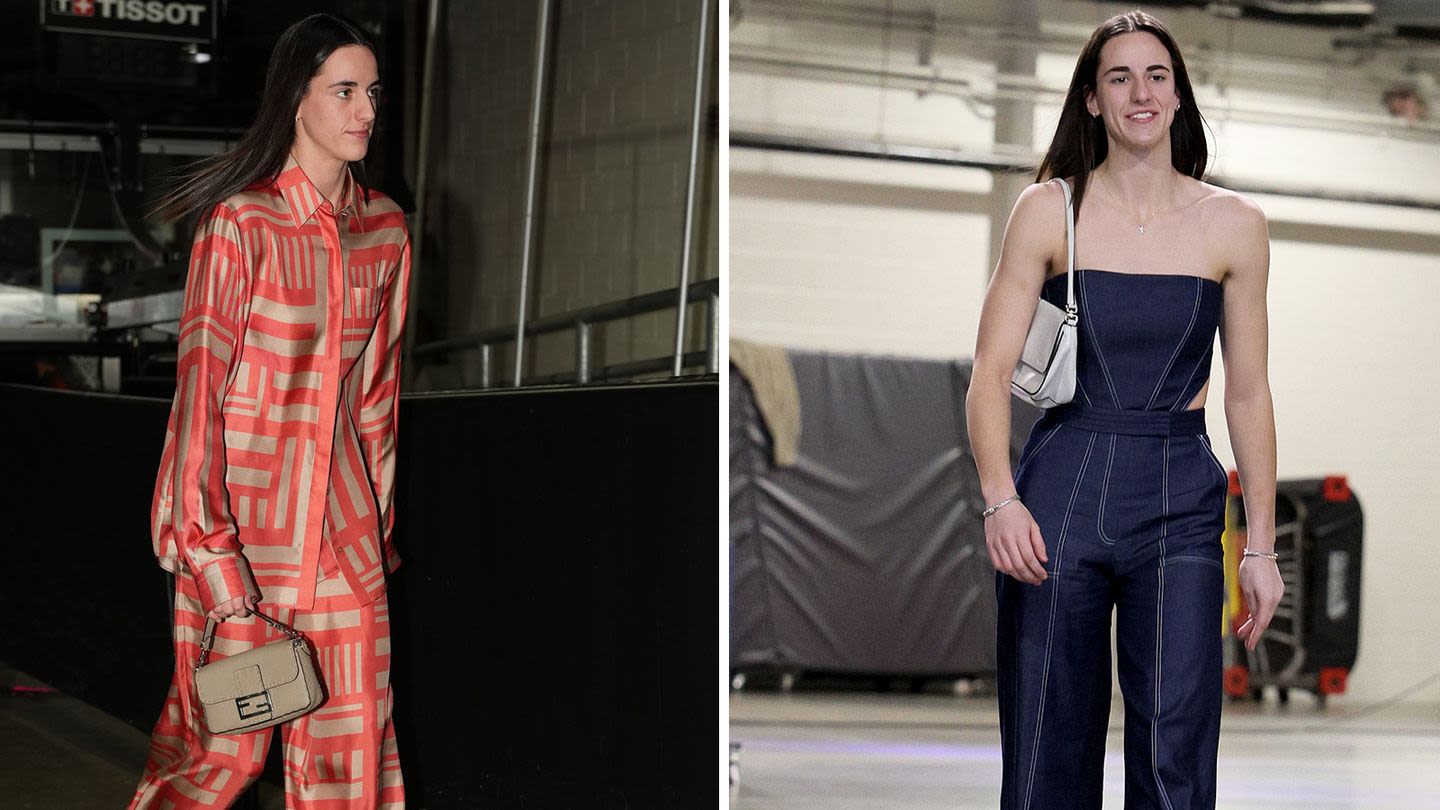 Caitlin Clark Hits the WNBA Tunnel in a Slouchy Fendi Set and a Cutout Denim Jumpsuit