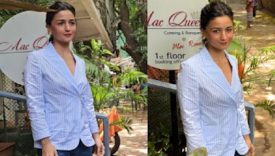 Alia Bhatt in her striped blazer and denim flared pants is a lesson on how to transform your everyday dressing