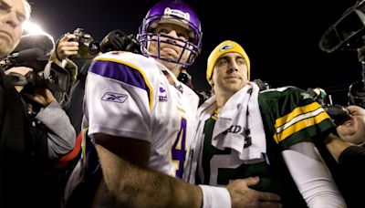 Jets quarterback Aaron Rodgers talks about his time spent watching Brett Favre