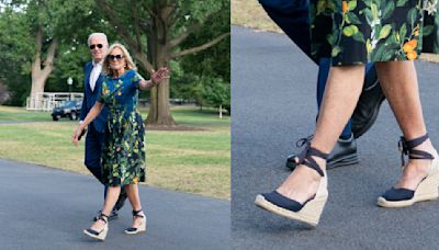 Jill Biden Embraces Summer Style in Florals and Navy Wedges While Returning to White House With President Joe Biden