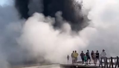 Giant explosion at Yellowstone sends tourists running for their lives