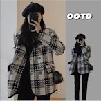 韓版女生外套秋冬法式高級感超好看設計感短款粗花呢格子外套小香風M-4XL200斤