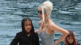 Kim Kardashian Revamps Boating Style With ’90s Bustier, Trousers and Clear Heels with North West in Italy