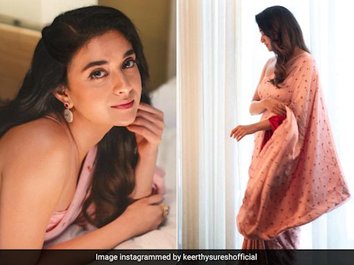 Keerthy Suresh Was "Going Retro Baby" When She Chose This Blush Pink Floral Saree