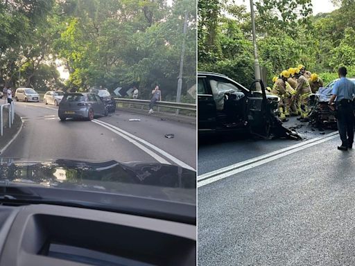 【有片】大網仔路兩私家車迎頭相撞 兩司機受傷送院