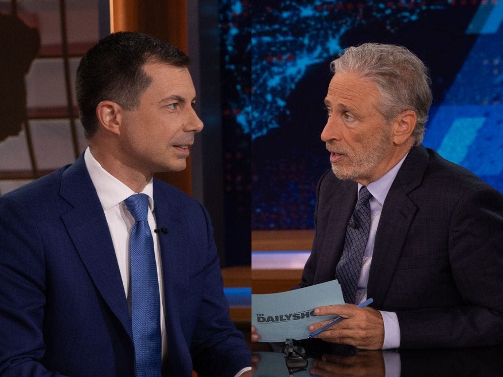 Pete Buttigieg, on Jon Stewart, is being really coy about the VP vetting process