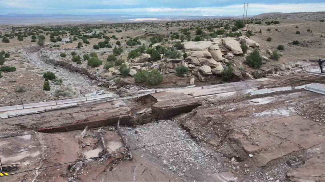 Bridge connecting Arizona and New Mexico on Navajo Nation washed out
