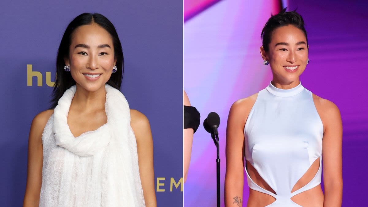 Greta Lee Goes Surprisingly Bridal on the 2024 Emmys Red Carpet