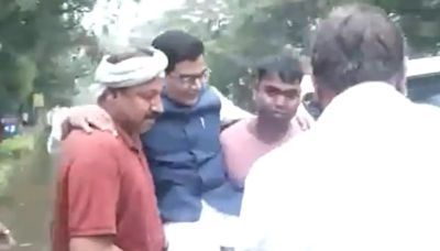 Watch: Samajwadi Party MP Carried To Car By Staff On Waterlogged Road