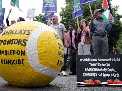 Pro-Palestinian protesters demonstrate against Wimbledon sponsor