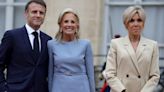 ...Continues Her Blue Style Streak and France’s First Lady Brigitte Macron Favors Louis Vuitton Coat Dress for 2024 Paris ...
