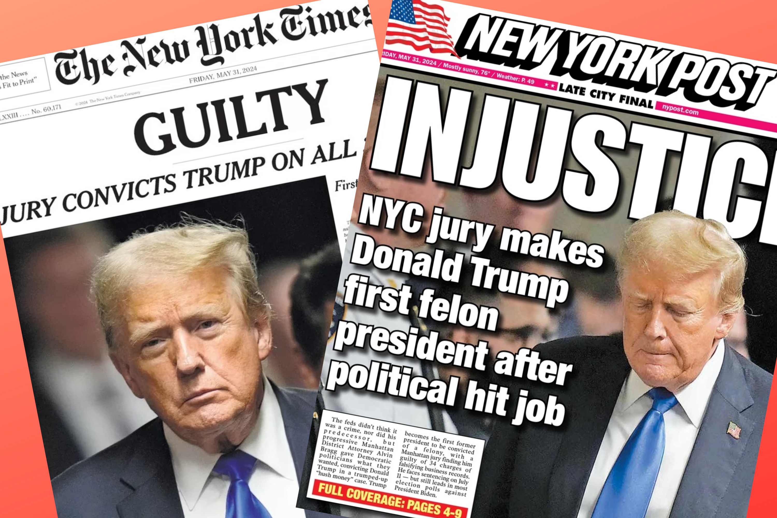 Today's Front Pages: Trump convicted, Injustice