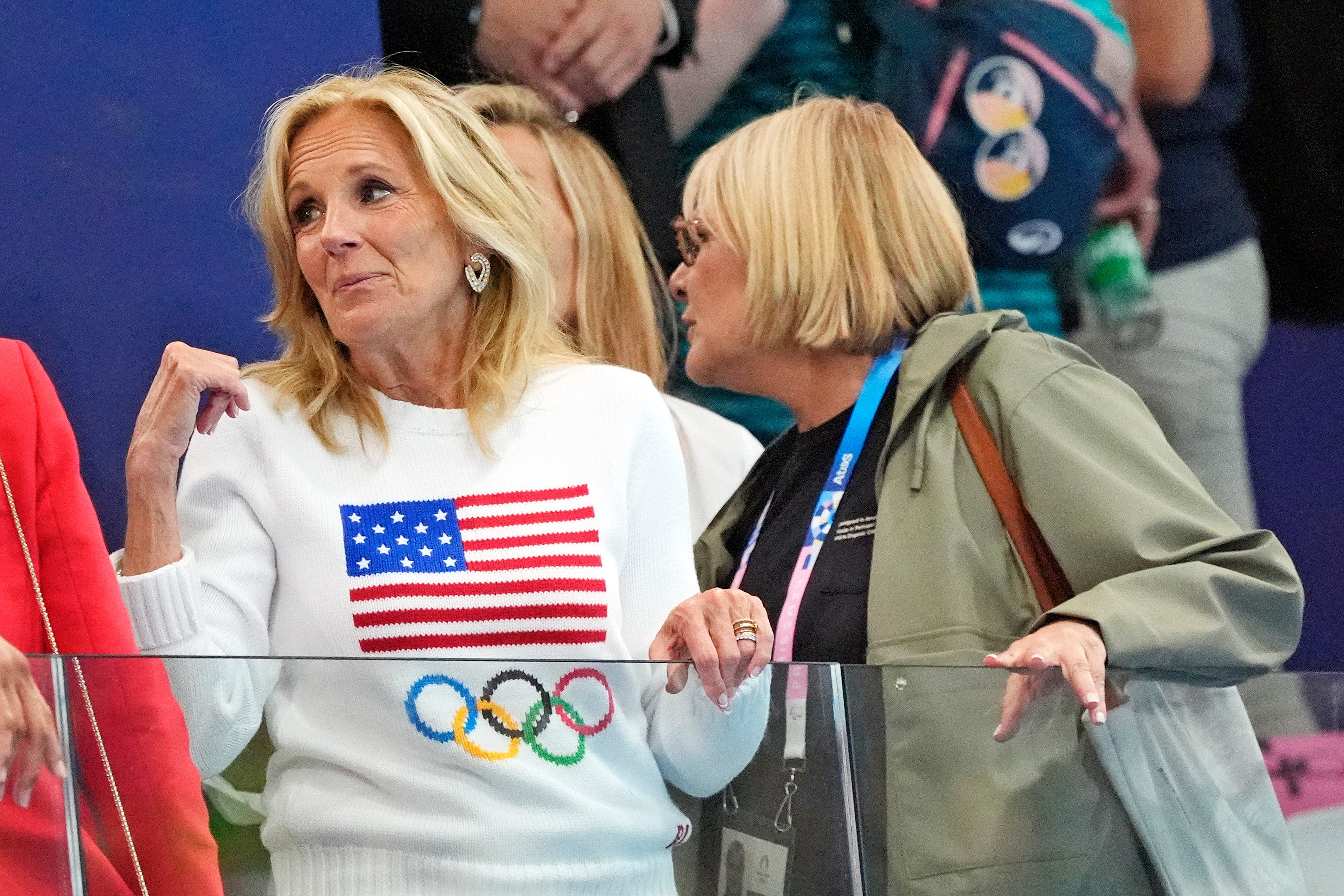 First lady Jill Biden meets with US water polo team after opening win in Paris