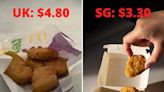 We ate at McDonald's in the UK and Singapore and found that the UK's meals were more expensive — apart from 3 staple menu items