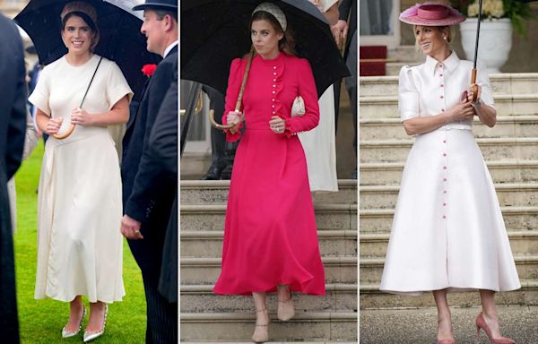 Royal Cousins Princess Beatrice, Princess Eugenie and Zara Tindall Coordinate in Pink and White for Garden Party