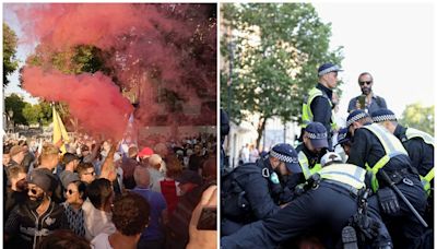 Flares thrown at Downing St gates amid disorder at London protest after Southport stabbings