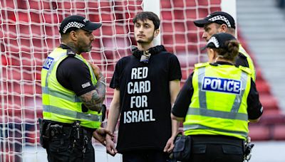 Protester chains himself to goalposts at Scotland v Israel match