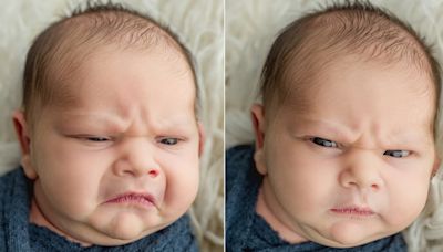 Newborn baby's photo shoot goes viral for his hilarious grumpy expression