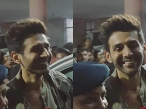 Kartik Aaryan Blushes As He Gets A Sweet Welcome By A Woman Police Officer At Chandu Champion Trailer...