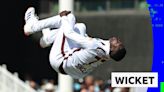 England v West Indies: Kevin Sinclair celebrates Harry Brook wicket with somersault