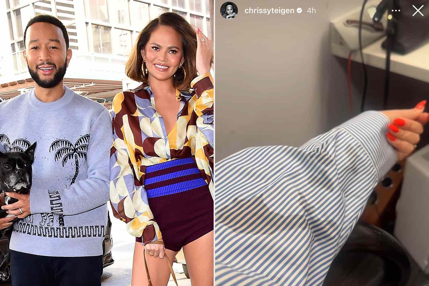 Chrissy Teigen Expertly Handles Wardrobe Malfunction After John Legend Spills Coffee on Her Outfit
