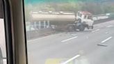 快訊／國三油罐車自撞…車體打橫跨安全島碎片四散！雙向車道通行受影響