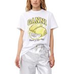 【折扣預購】24春夏正品Ganni WHITE RELAXED LEMON T-SHIRT黃色檸檬短袖白色棉T恤