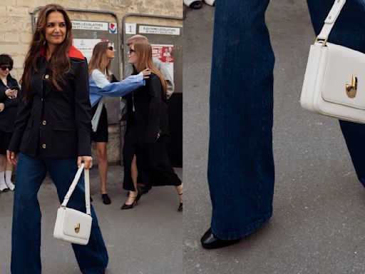 Katie Holmes Steps Up Casual Chic With Black Leather Boots for the Patou Couture Show During Paris Fashion Week