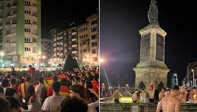 Gijón y Oviedo se mojan para celebrar la victoria de la selección en la Eurocopa