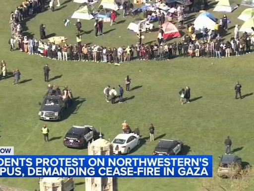 Northwestern University students build encampment on Deering Meadow in pro-Palestinian protest