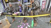 Trash dropped by a North Korean balloon falls on South Korea's Presidential compound