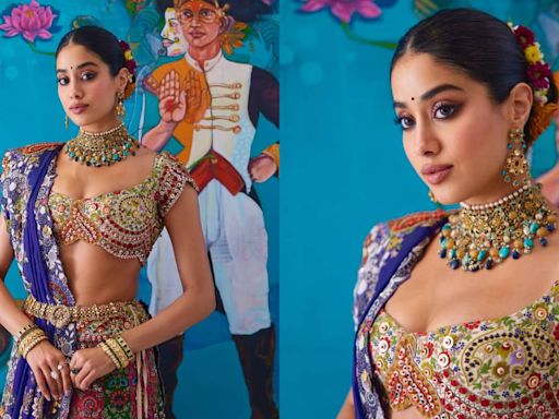 Janhvi Kapoor shares pictures of the intricately embroidered lehenga she adorned at Anant Ambani, Radhika Merchant’s mehendi ceremony