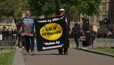 Miners' pension campaigners march at Westminster