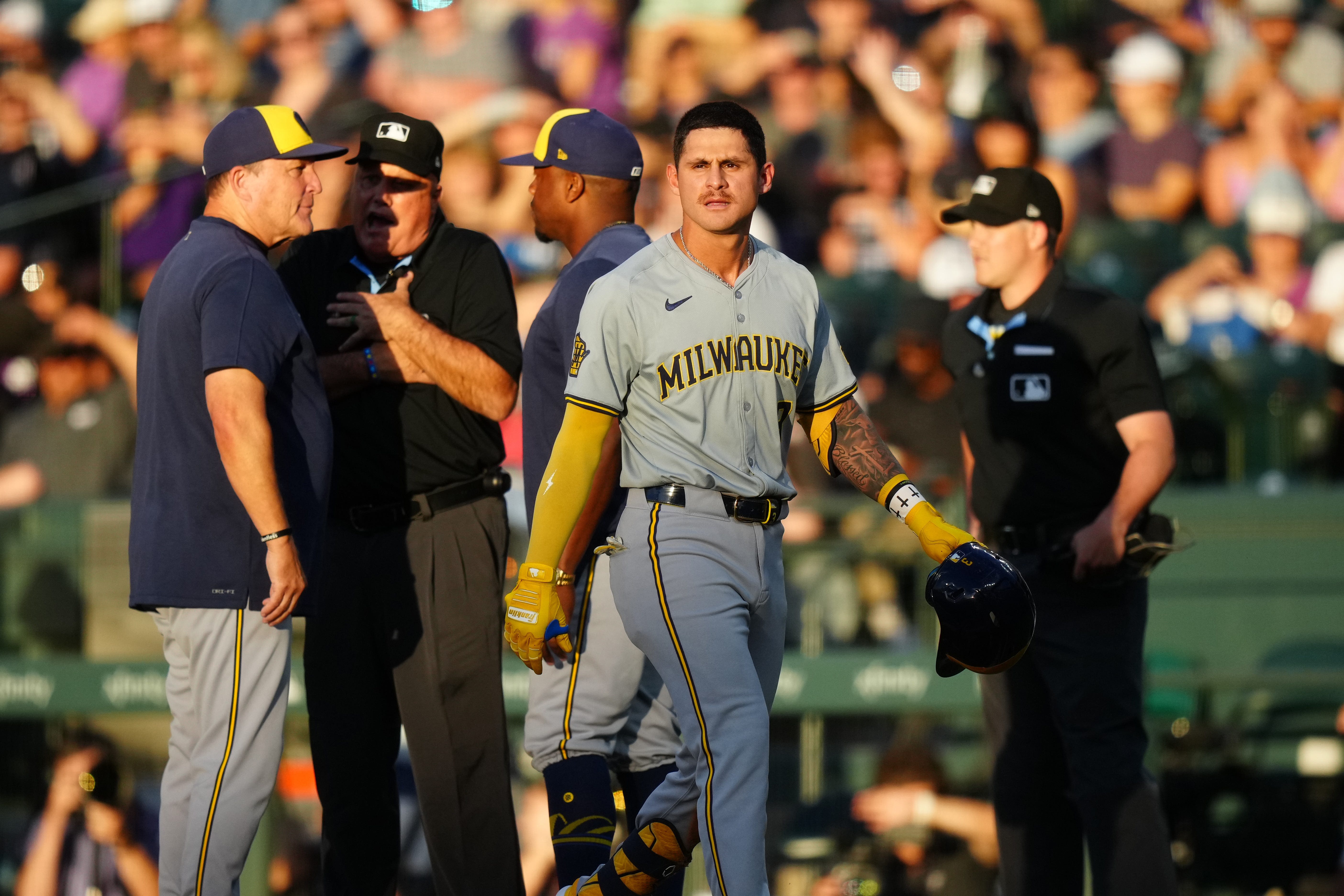 Rockies 8, Brewers 7 (10 innings): Walk-off loss stings extra due to controversial call at first base