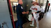 Braves reliever A.J. Minter visits a Cobb County fire station