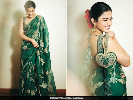 Rashmika Mandanna Wore Her Heart On A Potli To Match Her Green And Gold Saree